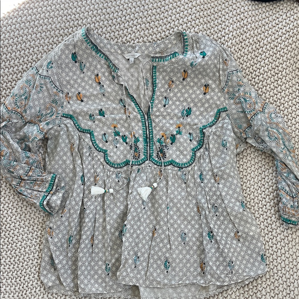 Lucky Brand Floral Blouse - Green and Cream